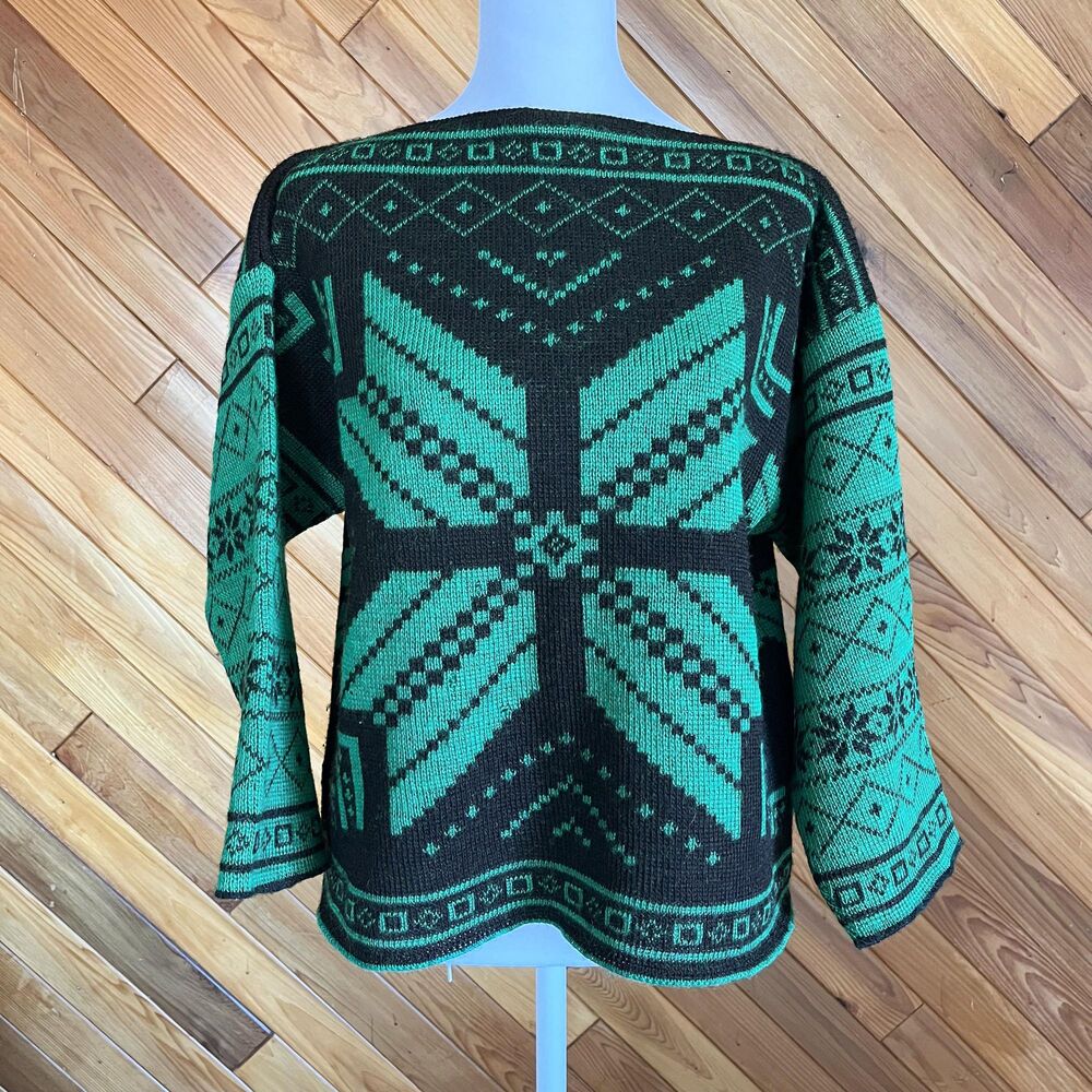 Vintage 80s Album by Kenzo Green and Black Wool Sweater